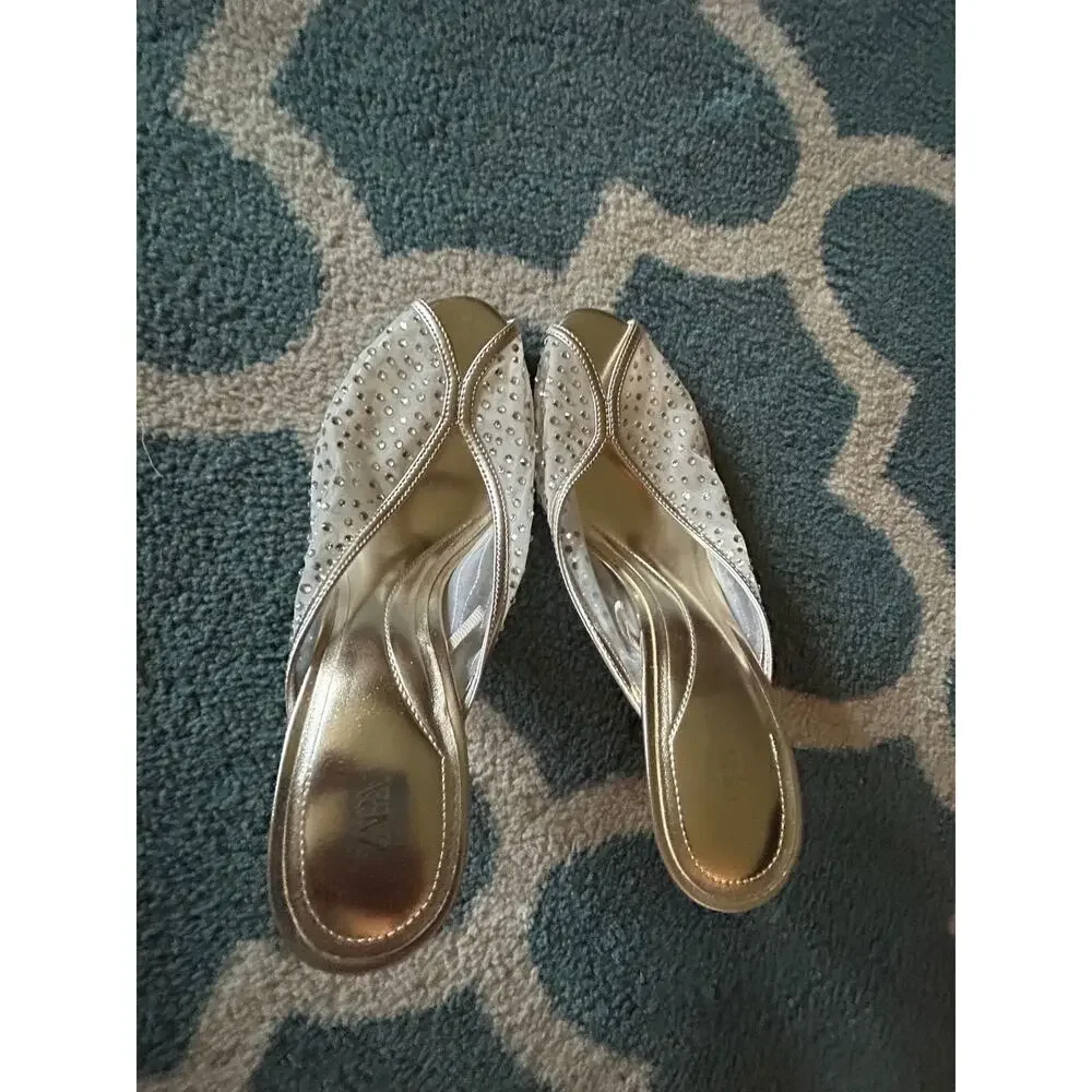 ZARA MESH MULE SANDALS IN GOLD Size 39 or US 8